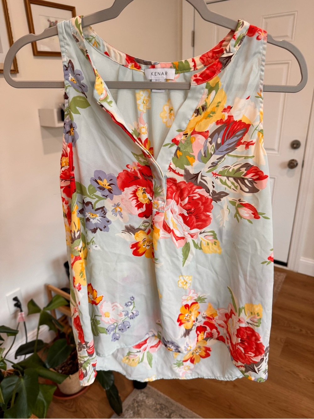 Kenar Pale Blue Floral Sleeveless V-Neck Camisole